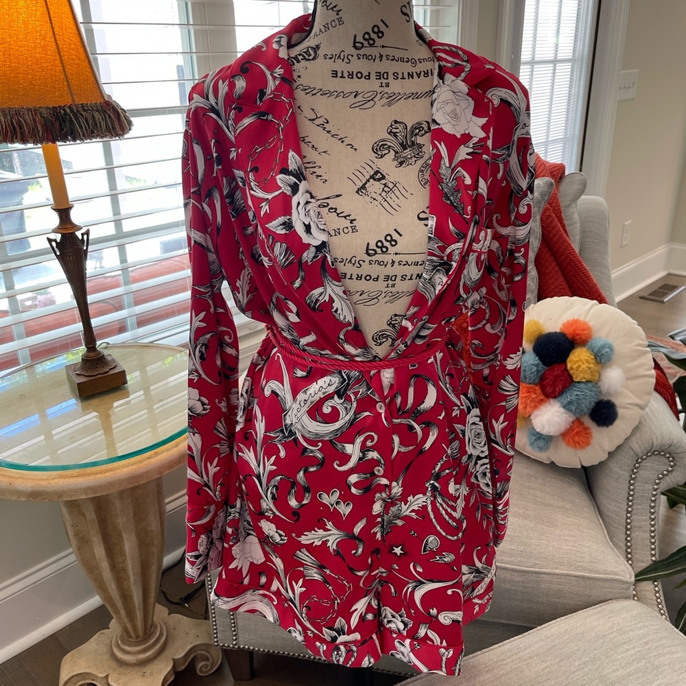 Victoria’s Secret’s Romper style silk pajamas size medium in beautiful red/black